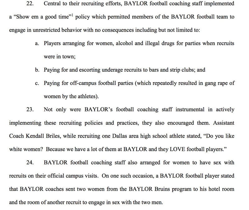 Illustration for article titled Lawsuit: Baylor Football Players Committed 52 Rapes In Four Years Under Art Briles